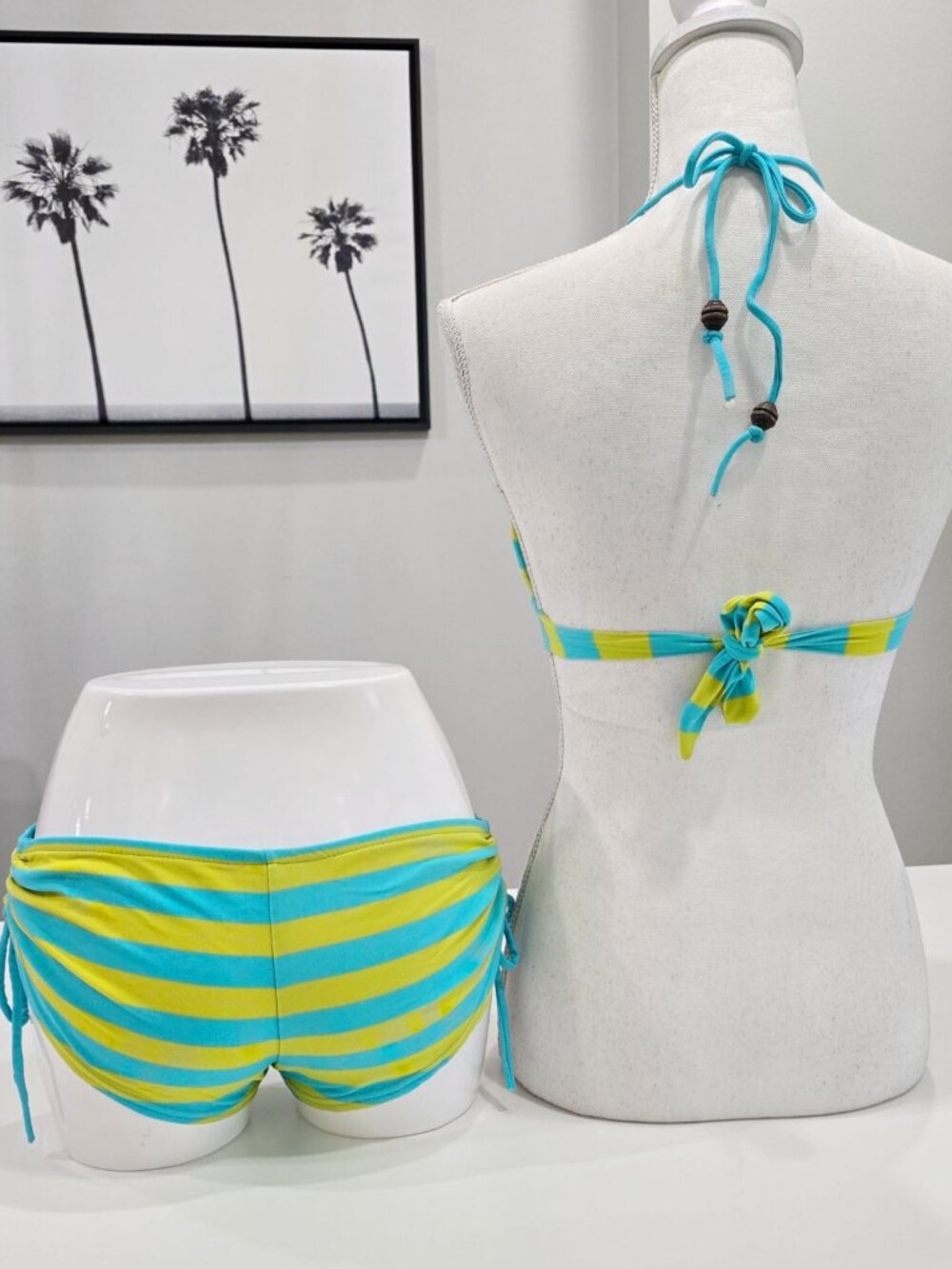 Arizona Jean Co. ✦ Yellow & Blue Striped Floral Bikini Set ✦ Halter Tie-Side M - Picture 4 of 8